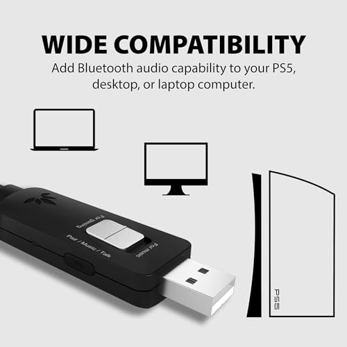 Avantree DG60P: Long Range USB Bluetooth 5.3 Adapter for PS5, PS4, PC, Laptop, and Mac – Low Latency 24-bit HD Audio Dongle for Headphones and Speakers