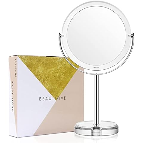 Vanity Mirror, Dressing Table Makeup Mirror with 1x/10x, 6’’ 360° Swivel Magnifying Mirror, Bathroom Mirror with Crystal-like Style, Beautifive Cover
