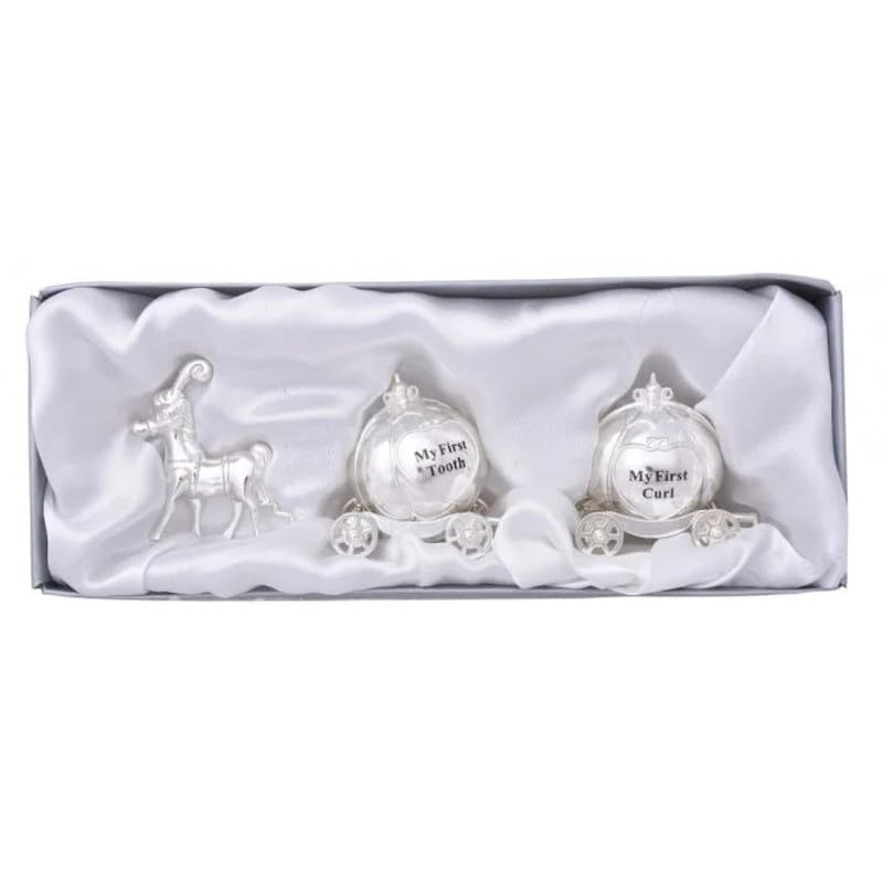 Baby Tooth Keepsake Box First Curl Girl Boy Christening Gifts Silver Carriage