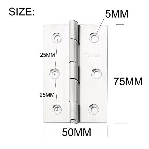 10 pcs en acier inoxydable meubles de maison matériel Charnière de porte Long 75 mm x 50 mm – vue 3