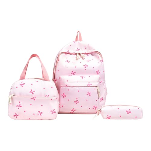 3Pcs Simple Backpack Set with Handbag & Laptop Backpack (Pink)