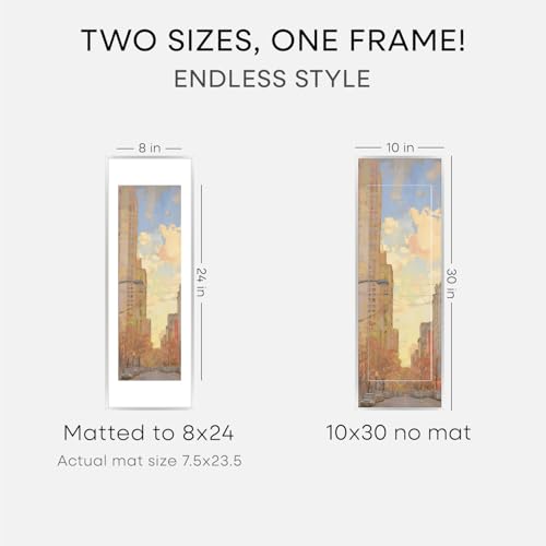 Image of Homeforia 10 x 30 Picture Frame Silver, High End Metal 10x30 Poster Frames with Mat 8x24 Photo, 10 x 30 Silver Frames Matted to 8 x 24 Print, 30by10 Panoramic Frame, Tempered Glass, Wall Kit, Set of 3