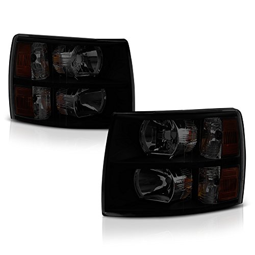 VIPMOTOZ Black Housing Smoke Lens OE-Style Headlight Headlamp Assembly For 2007-2013 Chevy Silverado 1500 2500HD 3500HD Pickup Truck, Driver & Passenger Side