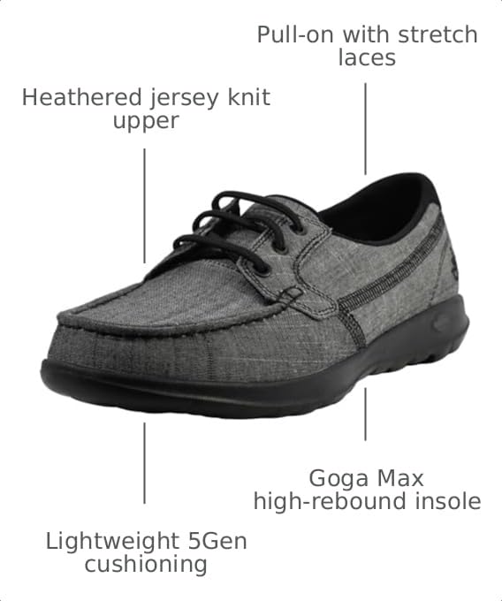 Image of Skechers Womens Go Walk Lite - Isla Boat Shoe, Black /Black, 8 M US
