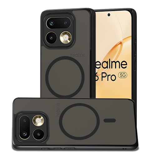 Image of AESTMO Realme 16 Pro Back Cover | 360 Protection | Matte Frosted Hard Back Translucent | Compatible with MagSafe Accessories (MagSafe Matte Hard Black Bumber)