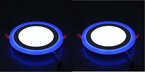 Jikrik (6+3) 9 Watt LED Side Blue (3W) and White (6W) Round Slim Panel Light Ceiling 3D Effect Lighting (Double Color) Set of 2 Pieces