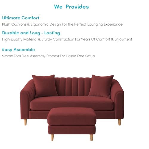 Image of Doraldo 2 Seater Sofa Set with Ottoman for Living Room (Maroon) Premium Fabric Sofa