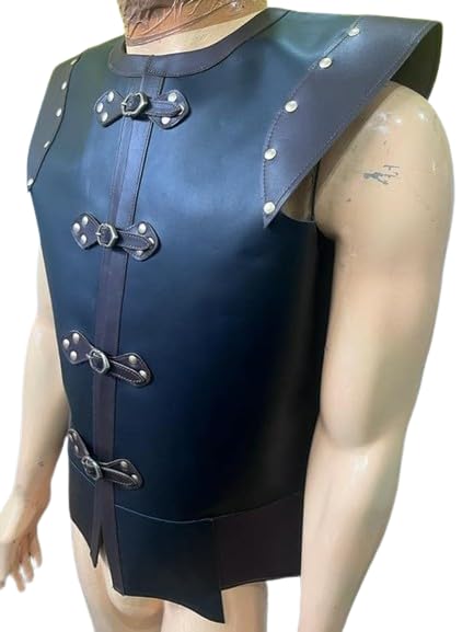 Generic Medieval leather Jerkin, Fantasy Viking Reenactment Leather Armor (S), Small, As Show