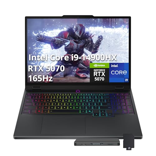 Lenovo Legion 5 15.1" WQXGA 165Hz Gaming Laptop, Intel i9-14900HX, RTX 5070 8GB GDDR7, 32GB DDR5, 1TB SSD, 24-Zone RGB Backlit Keyboard, 5.0MP Camera, WiFi 7, Win 11, Black, 1TB Docking Station Set