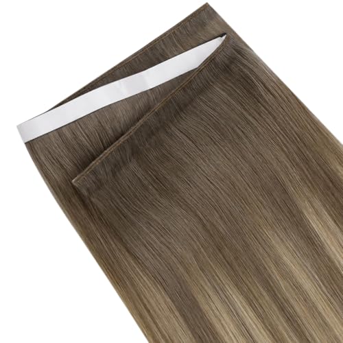 Image of LaaVoo Tape Weft Hair Extensions Balayage Blonde Tape in Weft Human Hair Extensions Light Brown to Blonde with Platinum Blonde Genius Tape in Extensions Seamless 22inch 50G