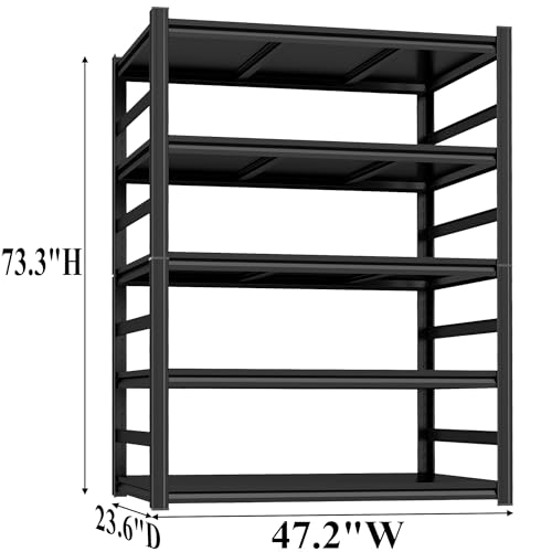 Image of Book Shelf, 3000Lbs Heavy Duty Bookcase, 5 Tier Industrial Adjustable Metal Shelving, Corner Bookshelf Cube Storage Organizer, Book Shelves For Living Room Home Organization, 47.2 inchWx23.6 inchDx73.3 inchH