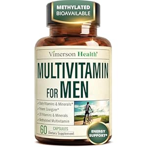 Vimerson Health Multivitamin for Men: Methylated B Vitamins, Chelated Minerals and Bioavailable D3 for Focus and Energy Support – Daily Mens Multivitamins and Multiminerals – 60 Capsules