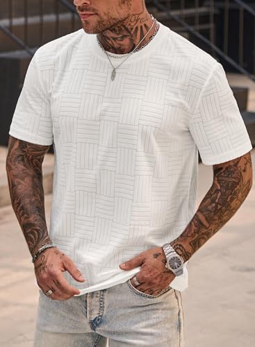 Mens Textured T-Shirts Terry Cloth Shirts Summer Stretch Casual Short Sleeve Tee Shirts (S-XXL)2