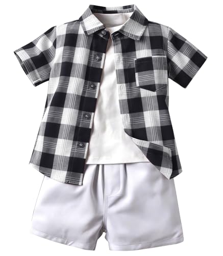 Image of SANGTREE 3 Piece Boy Outfits Short Sleeve Shirt and Shorts Set Beach Vacation Summer Clothes, 3 Months - 9 Years