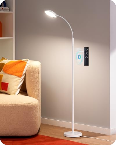 Image of EDISHINE Gooseneck Floor Lamp 1300LM LED Floor Lamps for Living Room White | 4 Color Temperature, Dimmable, Remote & Touch Control, 30 /60Min Timer, Adjustable Gooseneck for Bedroom, Office