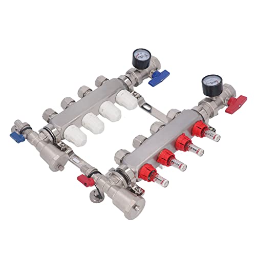 Floor Heating Manifold 4 Loop G1 304 Stainless Steel Heat Manifold Set with Visible Adjustable Flowmeter for Hydronic Radiant Floor Heating