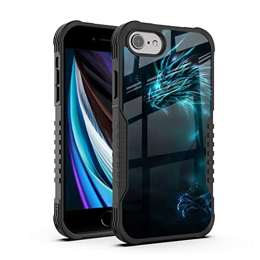 FJyuanqi for iPhone SE 2022/2020 Case Men Boys, Cool Blue Dragon Design Heavy Duty Shockproof Hard Plastic Bumper +Soft Silicone Rubber Protective Case for iPhone 7/8/6/6s/SE 3rd 2nd Generation