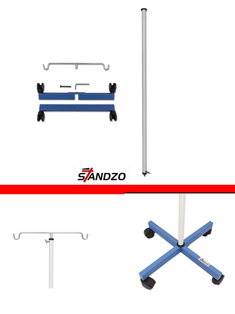 Standzo Fully Folding IV/Glucose/Saline Stand - Attractive Look, Four Wheels (Pack of 2) 4