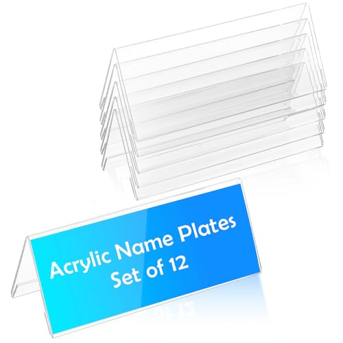 12 Pack Acrylic Name Plates for Desks, 3.15'' x 7.87'' Clear Tent Name-Plate Display for Office Conference, Reusable Name Tent Holder for Business Training Event