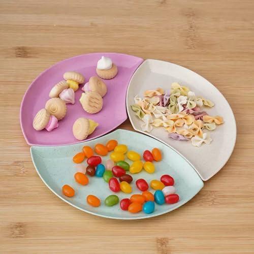 Image of Wheat Straw Unbreakable Appetizer Dessert Plates, Children's and Adult Cake Plate, Lightweight Small Petal-Shaped Plates for Snacks, Reusable Dipping Sauce Bowls. (Nordic Blue, Pack of 4)