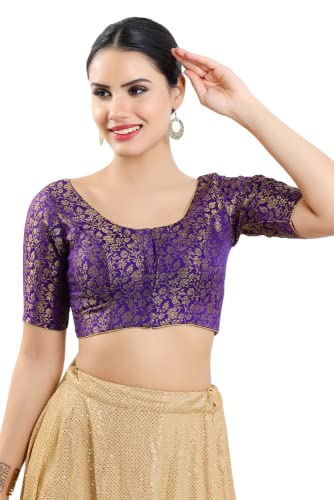 Image of Vamas Women's Brocade & Georgette Padded Self Design Half Sleeve Readymade Saree Blouse (X-1126.ELB)