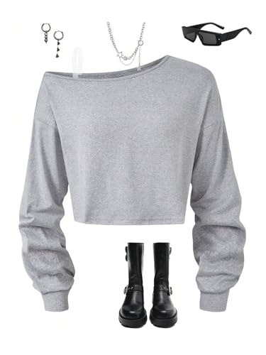 SOLY HUX Girl's Cold Shoulder Asymmetrical Neck T Shirts Long Sleeve Crop Tee Tops Fall Clothes3