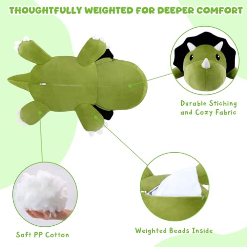 Image of TOYSYM Weighted Stuffed Animals Triceratops, Dinosaur Plush with Weighted Beads, Cute Triceratops Dinosaur Stuffed Animals Pillow Gifts for Adults Kids Boys Girls 13.8inch
