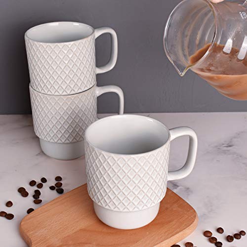 Bosmarlin Large Ceramic Stackable Coffee Mugs Set Of 6, 17 Oz, Dishwasher And Microwave Safe (White, 17 Oz) #TOP4
