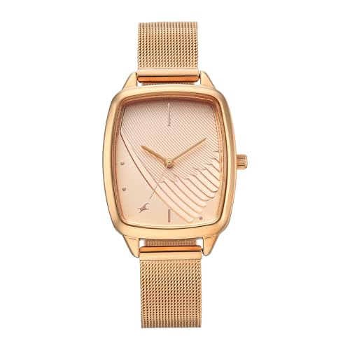 Image of Fastrack Wild Bird Feather Peach Dial Rose Gold Stainless Steel Strap Watch for Women - 6321WM03