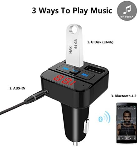 Uekars Bluetooth FM Transmitter, Car Radio Adapter with Dual USB Ports, Supprt U disk, AUX Input, Bluetooth Hands-free Car Kit for Smart Phone