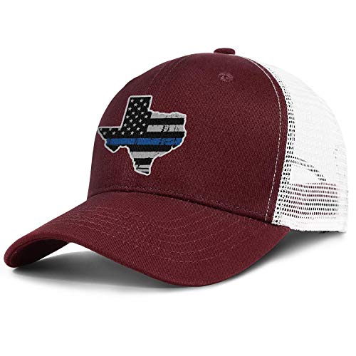 FYFYOK Baseball Mesh Hat Hats Texas Thin Blue Line American Flag Casual Running Trucker Outdoor Burgundy Caps Unisex