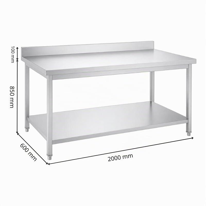 Professional Stainless Steel Table – 2000 x 600 mm with Low Shelf