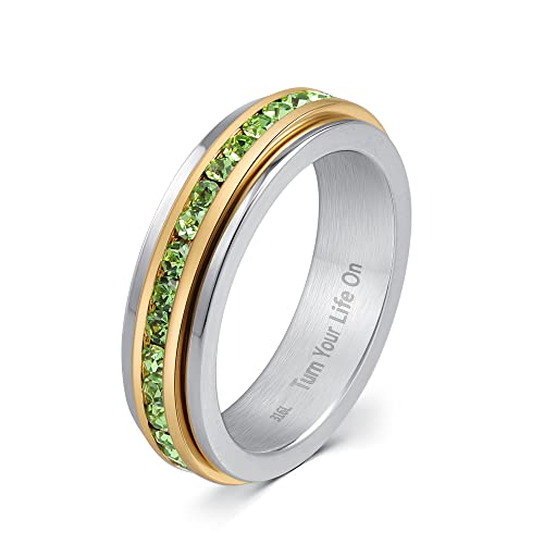 Image of Muses Art Design Fidget Rings, Anxiety Rings, Spinner Rings, Band Rings with Birthstone, Stainless Steel, Women and Men, Meditation Rings, Thumb Rings, Stress Relieving and Anxiety Reducing