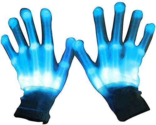 Azhu Blue Halloween Gloves, Led Gloves Light Up Gloves Led Skeleton Gloves Light Up Hand Gloves Multicolor Flashing Lde Gloves Finger Lights Finger Lights For Party (Blue), :24/Cm;W:12.5/Cm