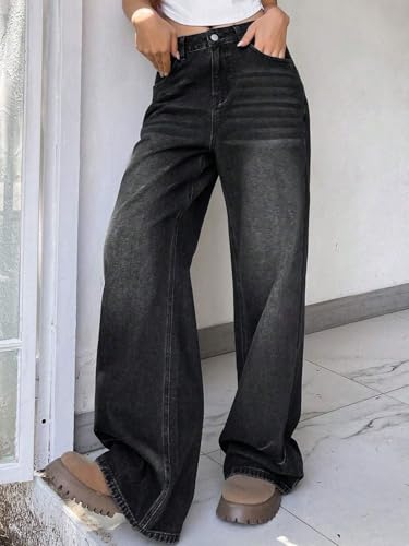 Image of KOTTY Women's High Waist Wide Leg Jeans | Relaxed Fit Comfortable Denim Pants for Women