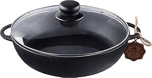 Texas Element Maysternya T102C3 Cast Iron Kadhai with Glass Cover 24 cm