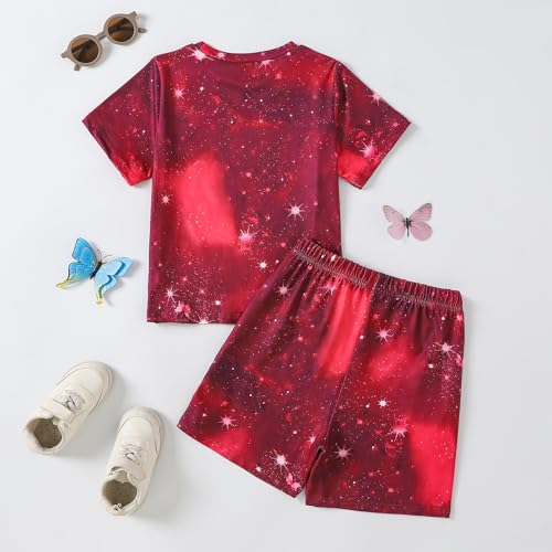Image of 9-16Y Tween Girl Clothes 2 Piece Short Sleeve Heart Print Top and Shorts Teen Girl Summer Outfits Short Set