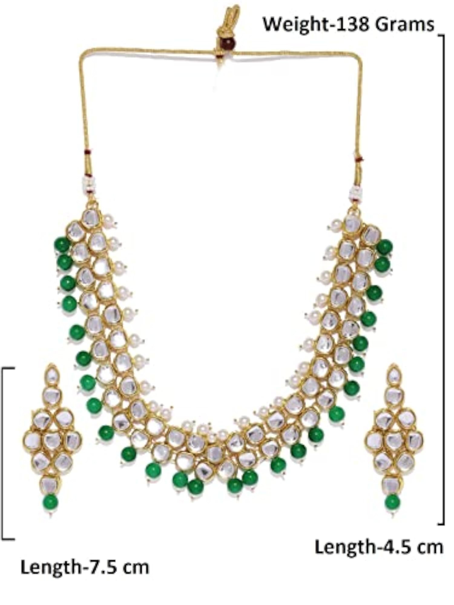 Kundan & Green Beads Necklace Set For Women