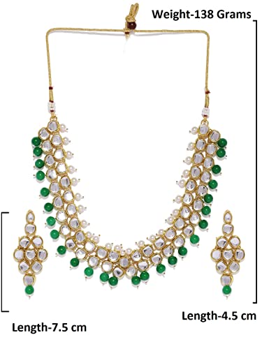 Kundan & Green Beads Necklace Set For Women