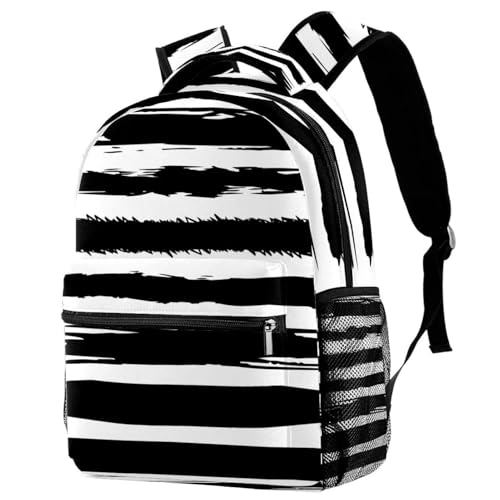 Sac à dos d'école pour ado fille garçon grand sac de voyage noir rayé 40cm