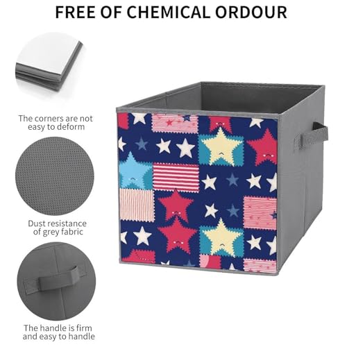 Panier de rangement pliable avec poignees motif etoiles gris - 4