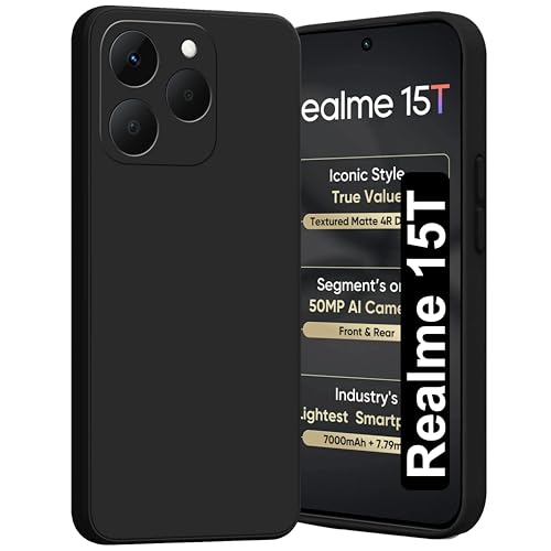 SBMS Silicone Back Cover Case for Realme 15T 5G | Soft Micro-Fibre Lining Inside | Camera Protection Bump | Shockproof Back Cover Case for Realme 15T 5G (Candy Cloth_Black)