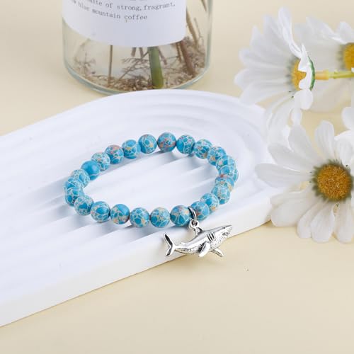PARTNER Cute Shark Inspirational Birthday Gifts for Women Best Friends Unique Gifts Natural Stone Beaded Bracelets for Women Agate Beaded Jewelry with Meaningful Message Card For Shark Lover2