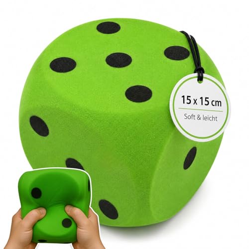 alldoro 63107 XXL Schaumstoff-Würfel Grün 15 x 15 cm großer Soft-Spielwürfel weich & leise Spielen & Lernen Indoor & Outdoor