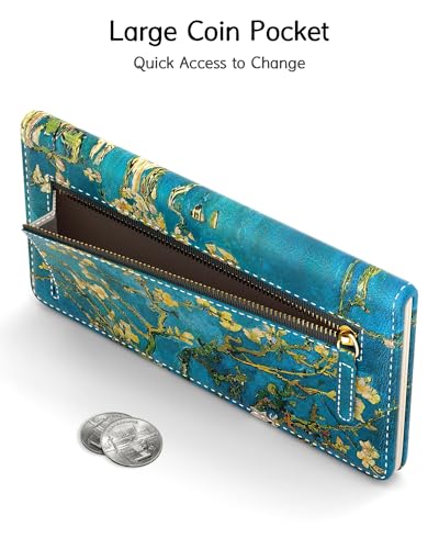 Image of Nipichsha Womens Wallet, RFID Slim Wallets for Women, Thin Ladies Credit Card Holder Purse, Cute Leather Bifold Clutch Billfold with 11 Card Slots & ID Window, Almond Tree