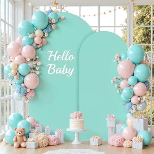 Image of Purple and Blue Arch Cover 2 Set-7.2FT and 6FT Arch Backdrop Cover Spandex Fitted Mermaid Arch Stand Covers for Under The Sea Birthday Party Wedding Baby Shower Ceremony Photo Background