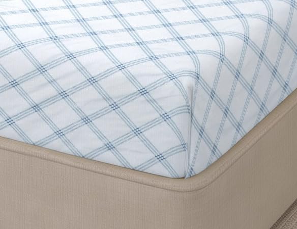 Image of RD TREND Glace Cotton All Around Elastic Fitted Check King Size Double Bed Bedsheet (72 inchx78 inchx8 inch) with 2 Pillow Cover (18 inchx28 inch) 210 TC (Lines-White)
