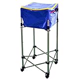 HWF Carrito de Pelotas de Tenis Carro de Pelota de Tenis con Ruedas y Bolsa Portátil, Altura Ajustable Tolva de Bolas de Enseñanza para Béisbol/Sóftbol/Bádminton/Pelota de Tenis, Sostiene 160 Bolas