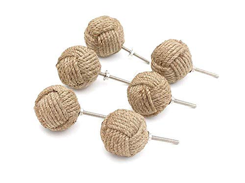 alfiya nautical store Juego de 6 asas redondas de yute natural para cajones – Ideal para actualizar muebles existentes e – 5 cm j