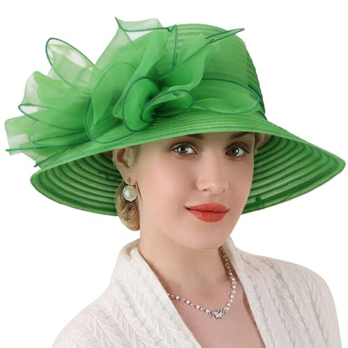 Image of DRESHOW Lady Derby Dress Church Bowler Cloche Hat Bowknot Organza Bridal Cap for Wedding